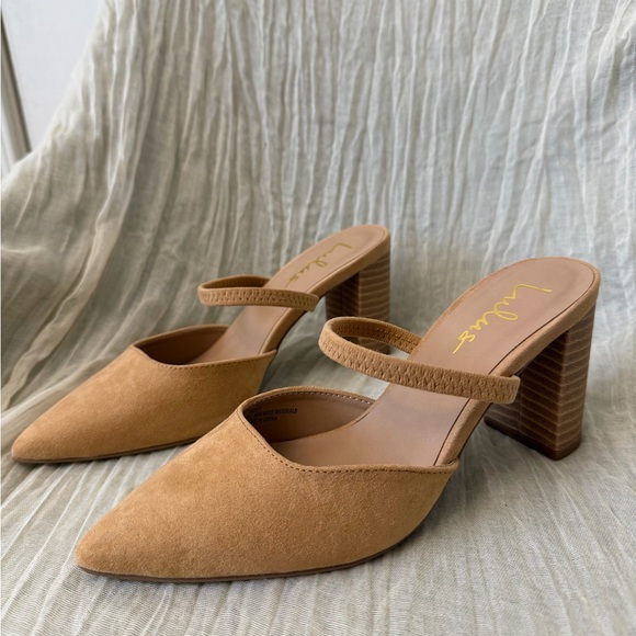 NEW Lulus - Women's Camel Suede Block Heel Mules - Picture 5 of 15